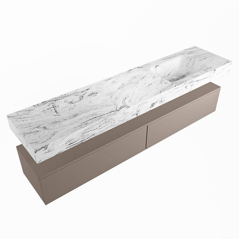 Mondiaz ALAN-DLUX Ensemble de meuble - 200cm - meuble Smoke mat - 2 tiroirs - Lavabo Cloud Glace suspendu - vasque Droite - 1 trou de robinet SW805109