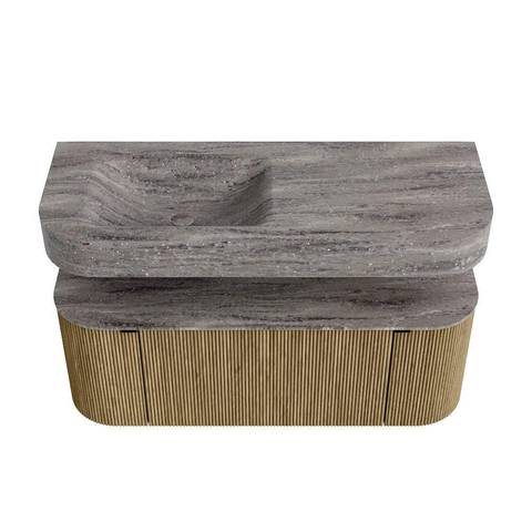 MONDIAZ THOR-DLUX 120cm meuble de salle de bains arrondi gauche + droite couleur Dusk avec 1 tiroir et 2 portes. Vasque suspendue CLOUD gauche 1 trou de robinet couleur Oza. SW1463457