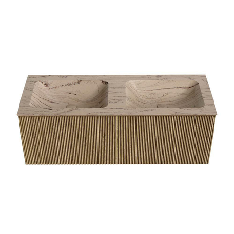 MONDIAZ KURVE-DLUX Meuble de salle de bains 120 cm couleur Dusk avec 1 tiroir et 0 porte. Lavabo LEAF Double 2 trous de robinet Arena. SW1431401