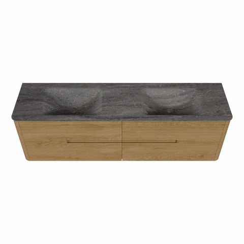 Mondiaz CIRO-DLUX Ensemble de meubles de salle de bains - 170x45x50cm - vasque en solid surface Oza - 2 cuves double - sans trous de robinet - 4 tiroirs - Chêne SW1531154