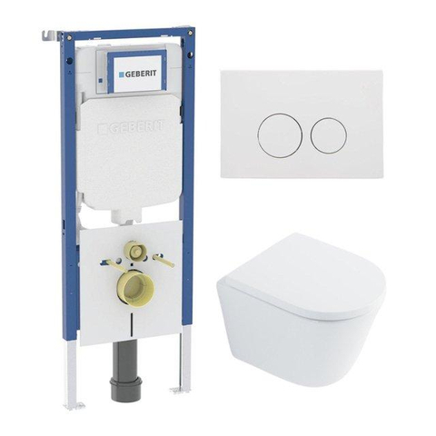 QeramiQ Dely Toiletset - 36.3x51.7cm - diepspoel - rimless - Geberit UP720 inbouwreservoir - softclose toilet zitting - 35mm - mat witte bedieningsplaat - ronde knoppen - met Burda frame - glans wit SW1428163
