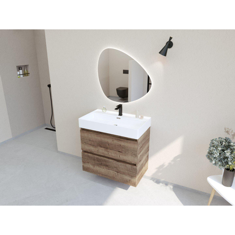 H&R Badmeubelen Infinity XXL 3D Badkamermeubelset - 80 cm - 1 keramische wasbak kube wit - 1 kraangat - 2 lades - charleston SW863467