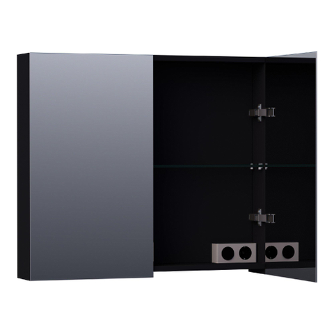 Saniclass Plain Spiegelkast - 80x70x15cm - 2 links/rechtsdraaiende spiegeldeuren - MDF - mat zwart SW392898