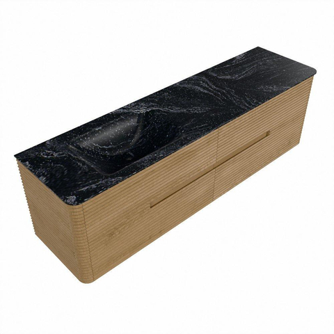 Mondiaz CIRO-DLUX Ensemble de meubles de salle de bains - 170x45x50cm - lavabo solid surface Lava - 1 vasque à gauche - sans trous de robinet - 4 tiroirs - Chêne SW1530995