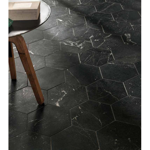 ÉCHANTILLON Terravito Fareno carreau mural et de sol - 21.6x25cm - 9mm - Hexagone - Aspect marbre - anthracite mat SW736095