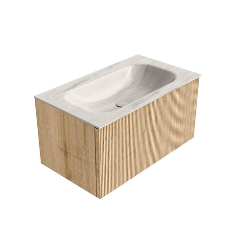 MONDIAZ KURVE-DLUX Meuble de salle de bains 80cm couleur Oak avec 1 tiroir et 0 porte. Lavabo BIG SMALL Central sans trou de robinet Meli. SW1431575