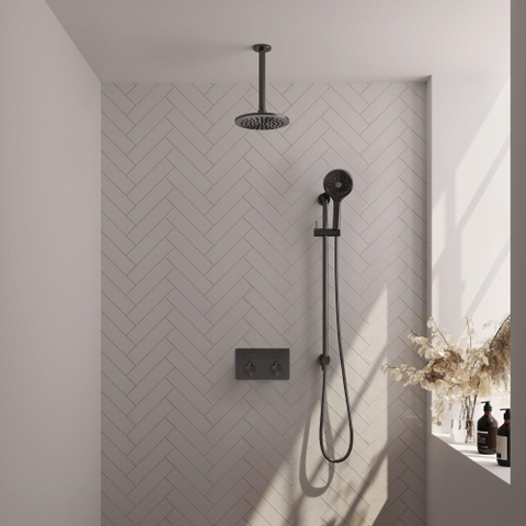 BRAUER gunmetal Edition Douche de pluie thermostatique encastrée - boutons-poussoirs - SET 71 - douche de tête 20 cm - bras de plafond - douchette 3 jets - flexible de douche - barre de douche intégrée - gunmetal brossé PVD SW925737