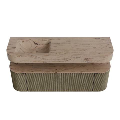 MONDIAZ THOR-DLUX 150cm meuble de salle de bains arrondi gauche + droite couleur Shadow avec 1 tiroir et 2 portes. Vasque suspendue CLOUD Gauche 1 trou de robinet couleur Arena. SW1464757