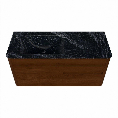 Mondiaz CIRO-DLUX Meuble de salle de bains - 110x45x50cm - lavabo solid surface Lava - 1 vasque à gauche - sans trous de robinet - 2 tiroirs - Ruby SW1531582