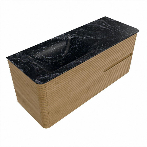 Mondiaz CIRO-DLUX Ensemble de meubles de salle de bains - 120x45x50cm - Vasque solid surface Lava - 1 bassin à gauche - 1 trou de robinet - 2 tiroirs - Chêne SW1531090