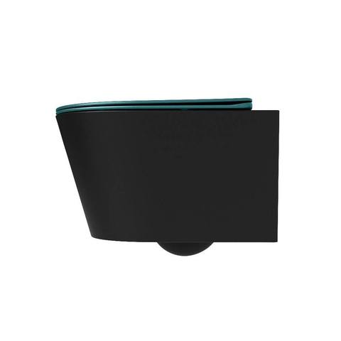Mondiaz LAVIE hangtoilet – spoelrandloos – 36 x 53 cm – met softclose zitting – Urban (zwart), zitting Smag (groen) SW1208722