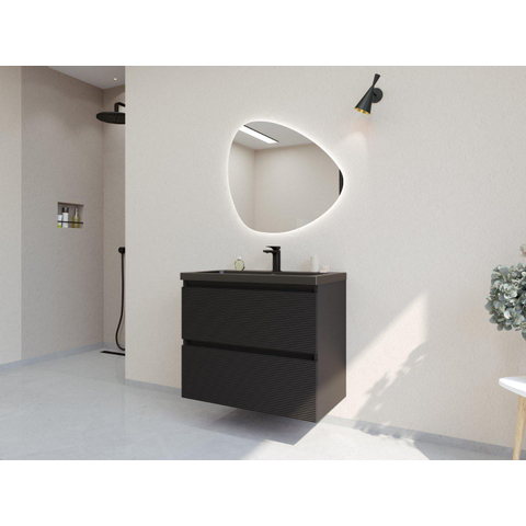 H&R Badmeubelen Infinity XXL 3D Badkamermeubelset - 80 cm - 1 keramische wasbak djazz mat zwart - 1 kraangat - 2 lades - mat zwart SW863448