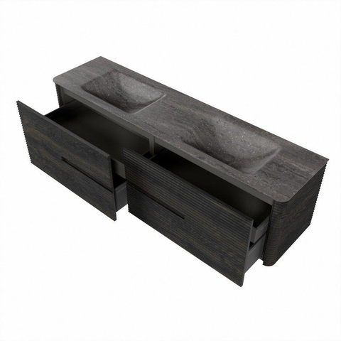 Mondiaz CIRO-DLUX Ensemble meuble de salle de bains - 180x45x50cm - Plan vasque solid surface Oza - 2 vasques Double - sans trous de robinet - 4 tiroirs - Shadow SW1532670