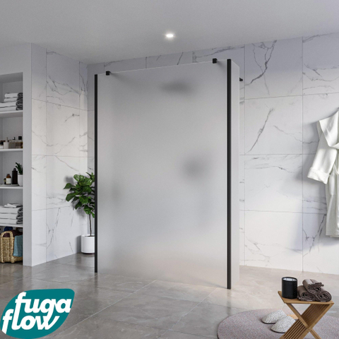 FugaFlow Eccelente Vetro Vrijstaande inloopdouche badkamer - 140x200cm - Glas mat - antikalk - 8mm veiligheidsglas - 2 zijwanden 40cm - met wandarmen en hoekprofielen - Zwart mat - SW1125458