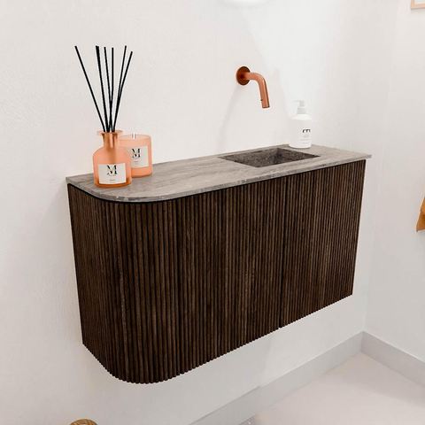 Mondiaz JOYA-DLUX 71.6cm meuble de salle de bains - arrondi gauche couleur Walnut - Vasque FAYE position Droite Sans trou de robinet couleur Oza. SW1424586