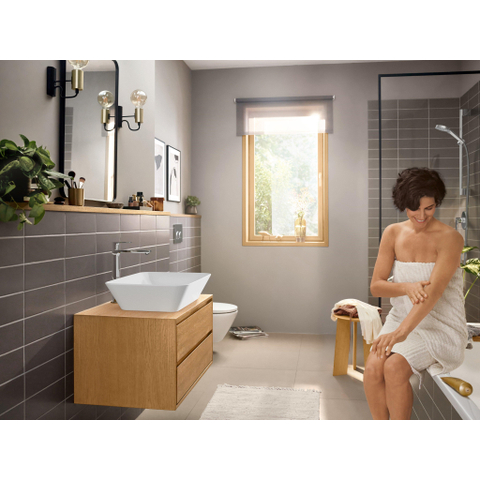 Hansgrohe Rebris e 1 greeps wastafelkraan - 240 - coolstart - voor waskommen - met trekwaste - hoogglans chroom SW796363