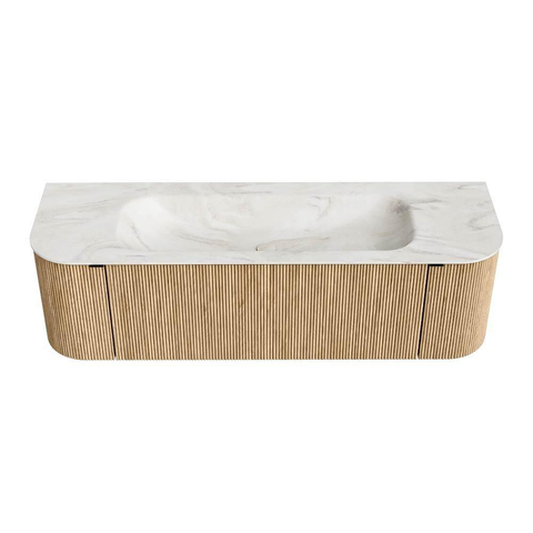 MONDIAZ KURVE-DLUX Meuble de salle de bains 150 cm avec module 25 Len R couleur Chêne avec 1 tiroir et 2 portes. Lavabo BIG MEDIUM central 1 trou de robinet couleur Ostra. SW1137752