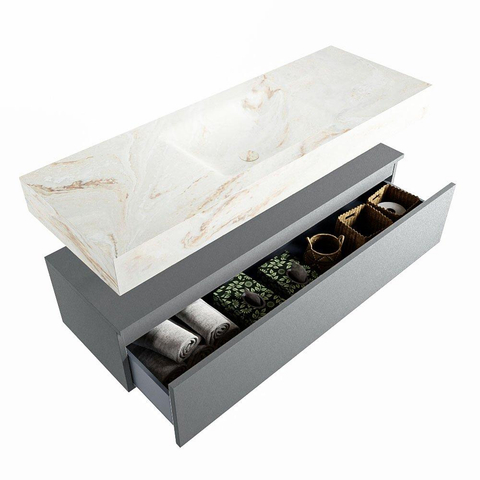 MONDIAZ ALAN - DLUX Badkamermeubelset - 130cm - onderkast - Plata - 1 lade - vrijhangende wastafel - wasbak midden - 0 kraangaten - Frappe SW804939
