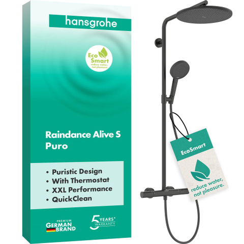 Hansgrohe Raindance alive Showerpipe - 300 - 1jet Ecostat Element - geborsteld zwart chroom (antraciet) SW1387940