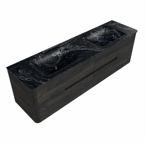 Mondiaz CIRO-DLUX Badkamermeubelset - 170x45x50cm - Solid surface wastafel Lava - 2 wasbak Dubbel - 2 kraangaten - 4 lades - Shadow SW1532417