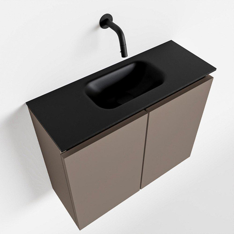 MONDIAZ TURE Toiletmeubel 60x23x50cm met 0 kraangaten 2 deuren smoke mat Wastafel Eden midden Solid Surface Zwart SW475327