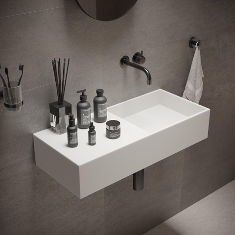 Ideavit Solidplan Wastafel 75x32.5x15cm rechthoek 0 kraangaten 1 wasbak Solid surface wit SW85944