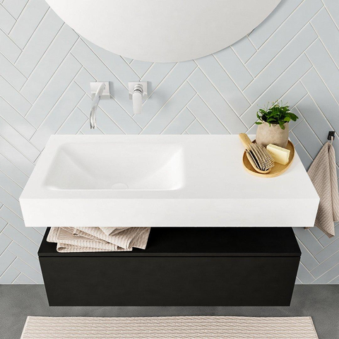 MONDIAZ ALAN 100cm - meuble bas - urban - 1 tiroir - lavabo suspendu - vasque à gauche - 0 trous de robinet - talc SW408589
