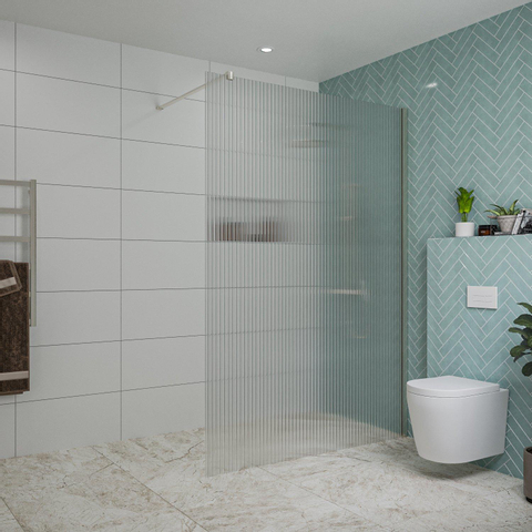 Fortifura Galeria inloopdouche - 140x200cm - ribbelglas - wandarm - PVD - geborsteld RVS SW877037