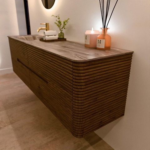 Mondiaz CIRO-DLUX Badkamermeubelset - 170x45x50cm - Solid surface wastafel Sombra - 1 wasbak Links - 1 kraangat - 4 lades - Dusk SW1533416
