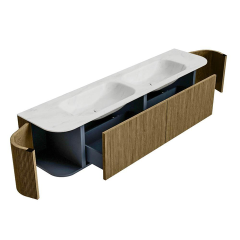 Mondiaz KURVE-DLUX Badkamermeubelset - 190x46x40cm - 2 lade - 2 deuren - wastafel solid surface - dubbel - zonder kraangat - Dusk SW1414954