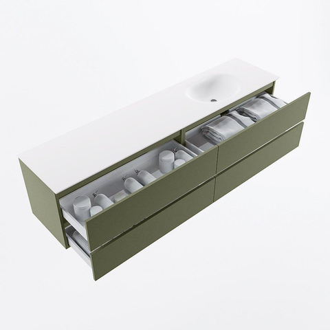 Mondiaz VICA Ensemble meuble de salle de bains - 200cm - army - 4 tiroirs - Lavabo MOON - droite - sans trou de robinet - couleur talc - Version XL 60cm de haut SW1189229