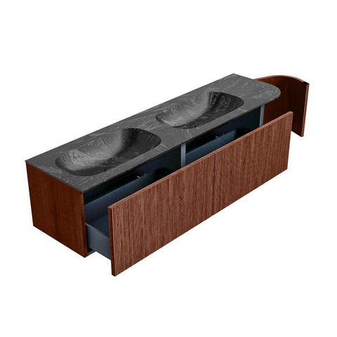 Mondiaz KURVE-DLUX ensemble de meubles de salle de bains - 175x46x40cm - 2 tiroirs - 1 porte - lavabo solid surface - double / gauche - sans trou de robinet - Ruby SW1416081