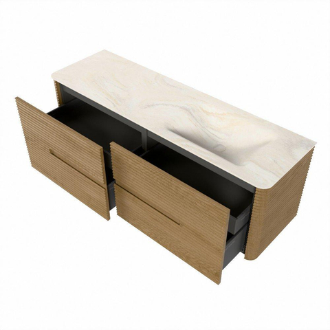 Mondiaz CIRO-DLUX Badkamermeubelset - 150x45x50cm - Solid surface wastafel Ostra - 1 wasbak Rechts - zonder kraangaten - 4 lades - Oak SW1530950