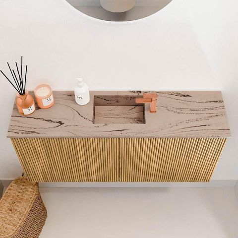 Mondiaz JOYA-DLUX 90cm meuble de toilette - couleur Oak - Vasque FAYE position Milieu 1 trou de robinet couleur Arena. SW1423855