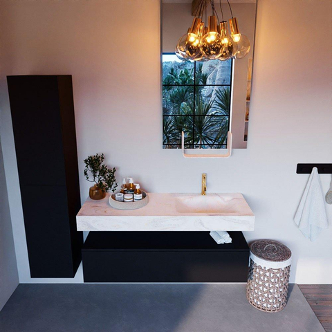 Mondiaz ALAN-DLUX Ensemble de meuble - 130cm - meuble Urban mat - 1 tiroir - Lavabo Cloud Ostra suspendu - vasque droite - 1 trou de robinet SW807343