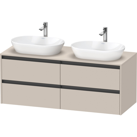 Duravit Ketho.2 Wastafelonderbouwkast - inclusief consoleplaat - met 4 laden - voor dubbele waskommen - 140x55x56.8cm - met handgrepen antraciet - taupe mat SW772807