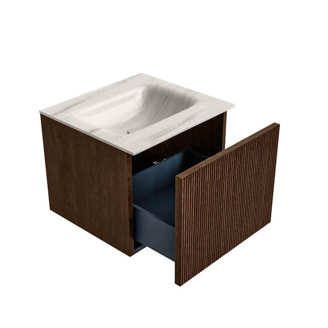 MONDIAZ KURVE-DLUX Meuble de salle de bains 50 cm couleur Walnut avec 1 tiroir et 0 portes. Lavabo GRUNNE Central 1 trou de robinet Meli. SW1432031