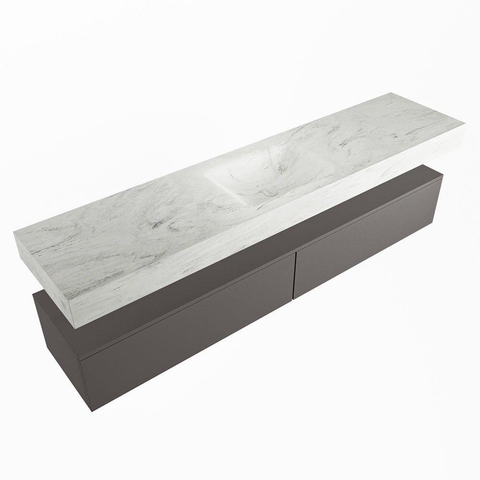 Mondiaz ALAN-DLUX Ensemble de meuble - 200cm - meuble Dark grey mat - 2 tiroirs - Lavabo Cloud Opalo suspendu - vasque Centre - 1 trou de robinet SW806444