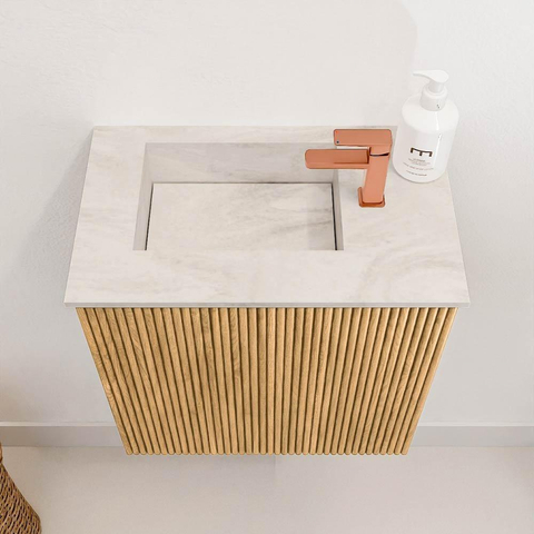 Mondiaz JOYA-DLUX 40cm toiletmeubel - kleur Oak - Wastafel FAYE positie Links 1 kraangat kleur Ostra. SW1409100