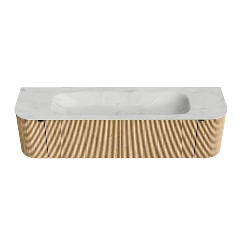MONDIAZ KURVE-DLUX 170cm badmeubel met module 25 Len R kleur Oak met 1 lade en 2 deuren. Wastafel BIG LARGE midden 1 kraangat kleur Opalo. SW1137591