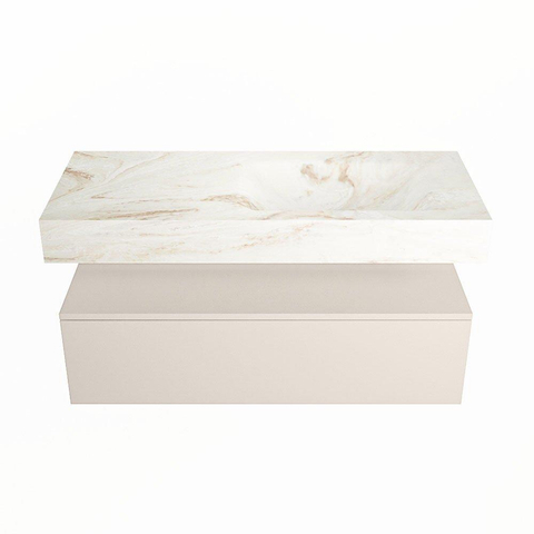 Mondiaz ALAN-DLUX Ensemble de meuble - 110cm - meuble Linen mat - 1 tiroir - Lavabo Cloud Frappe suspendu - vasque Droite - 0 trous de robinet SW805474