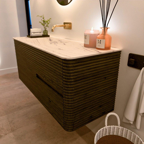 Mondiaz CIRO-DLUX Meuble de salle de bains - 120x45x50cm - Vasque en solid surface Nata - 1 lavabo à gauche - sans trous de robinet - 2 tiroirs - Shadow SW1532578