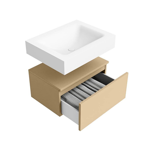 MONDIAZ ALAN Badmeubelset - 60cm - onderkast Sand - 1 lade - Vrijhangende wastafel CLOUD - midden - zonder kraangat - Talc OUTLETSTORE STORE44792
