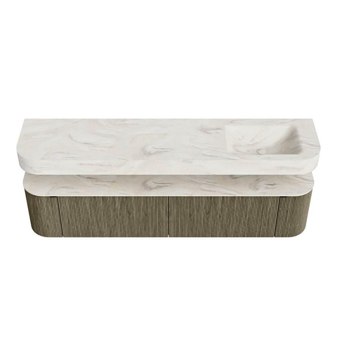 MONDIAZ THOR-DLUX Meuble de salle de bains - 200cm - arrondi gauche + droite - couleur Shadow - 2 tiroirs et 2 portes - Vasque suspendue CLOUD Droite sans trou de robinet - couleur Ostra SW1467048