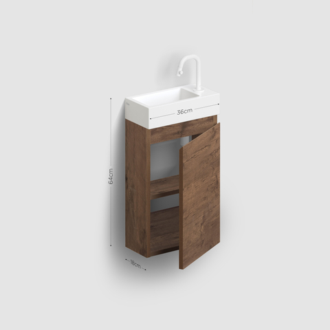 Clou InBe Meuble de lavabo pour toilettes - 36x55x18cm - droite - chêne foncé SW1209482