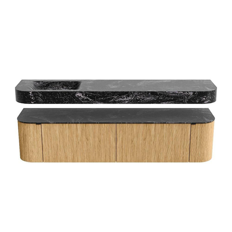 MONDIAZ THOR-DLUX Meuble de salle de bains 190cm arrondi gauche + droite couleur Oak avec 2 tiroirs et 2 portes. Vasque suspendue CLOUD Gauche 1 trou de robinet couleur Lava. SW1466369