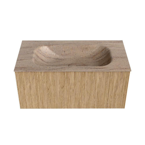 MONDIAZ KURVE-DLUX 90cm badmeubel kleur Oak met 1 lade en 0 deuren. Wastafel BIG SMALL Midden 1 kraangat Saba. SW1433073