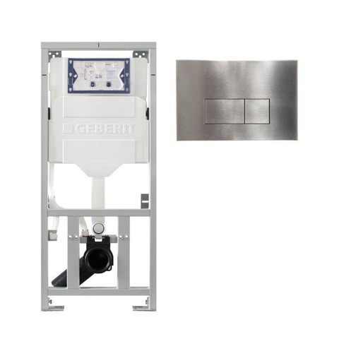 Geberit Bâti-support encastrable - UP320 - plaque de commande QeramiQ metal - DualFlush - boutons rectangulaires - Steel SW976082