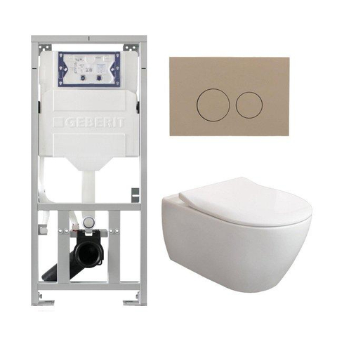 Villeroy & Boch Subway 2.0 DirectFlush CeramicPlus toiletset slimseat zitting - met Geberit reservoir en bedieningsplaat - met ronde knoppen - wit SW1164256