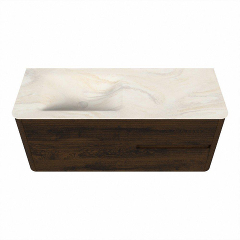 Mondiaz CIRO-DLUX Badkamermeubelset - 120x45x50cm - Solid surface wastafel Ostra - 1 wasbak Links - zonder kraangaten - 2 lades - Walnut SW1530380
